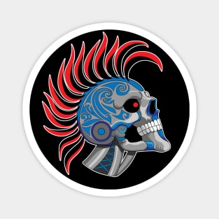 Tattooed Robot Skull with Red Mohawk Magnet
